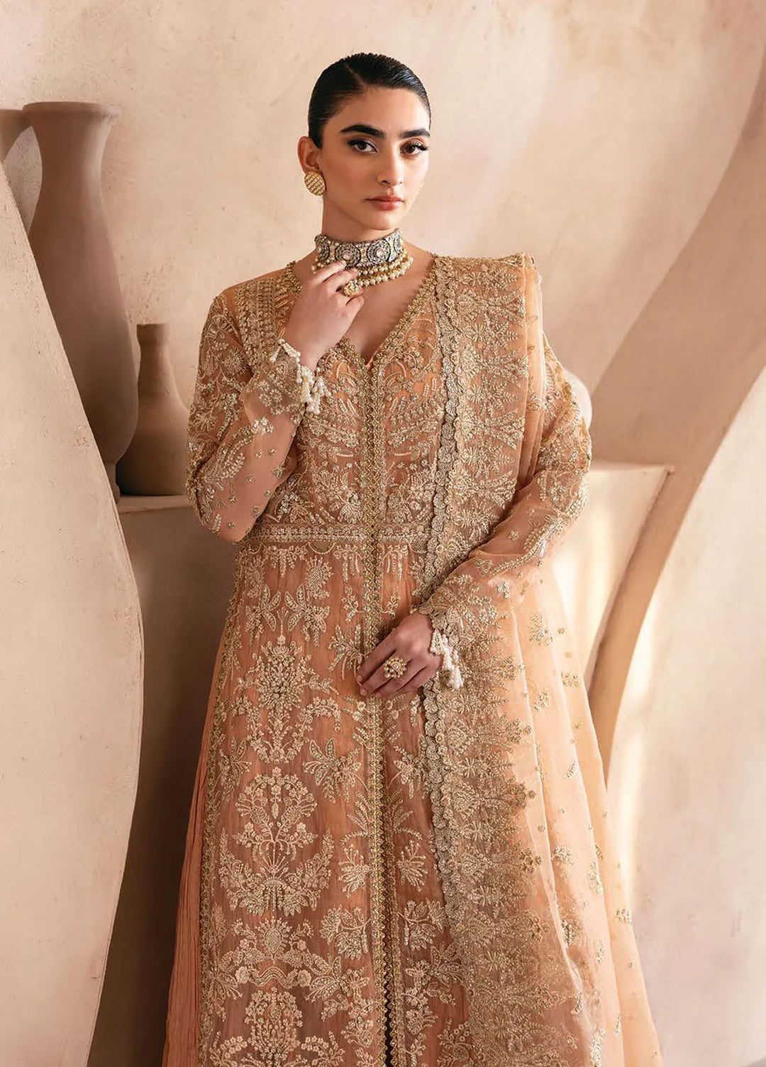 Emaan Adeel Embroidered Organza Suit Unstitched 3 Piece EA25CC Camelia - Luxury Collection