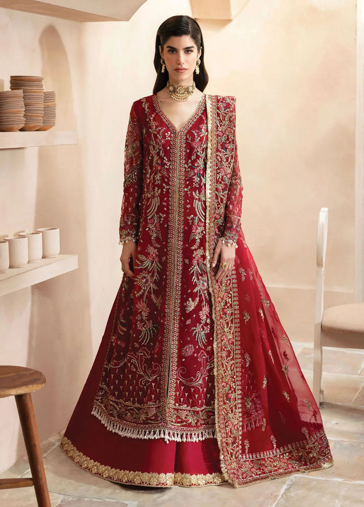 Emaan Adeel Embroidered Organza Suit Unstitched 3 Piece EA25CC Carmine - Luxury Collection