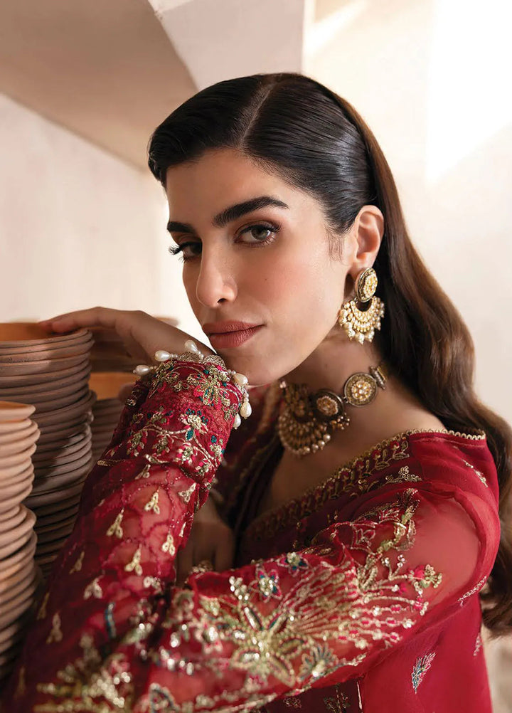 Emaan Adeel Embroidered Organza Suit Unstitched 3 Piece EA25CC Carmine - Luxury Collection