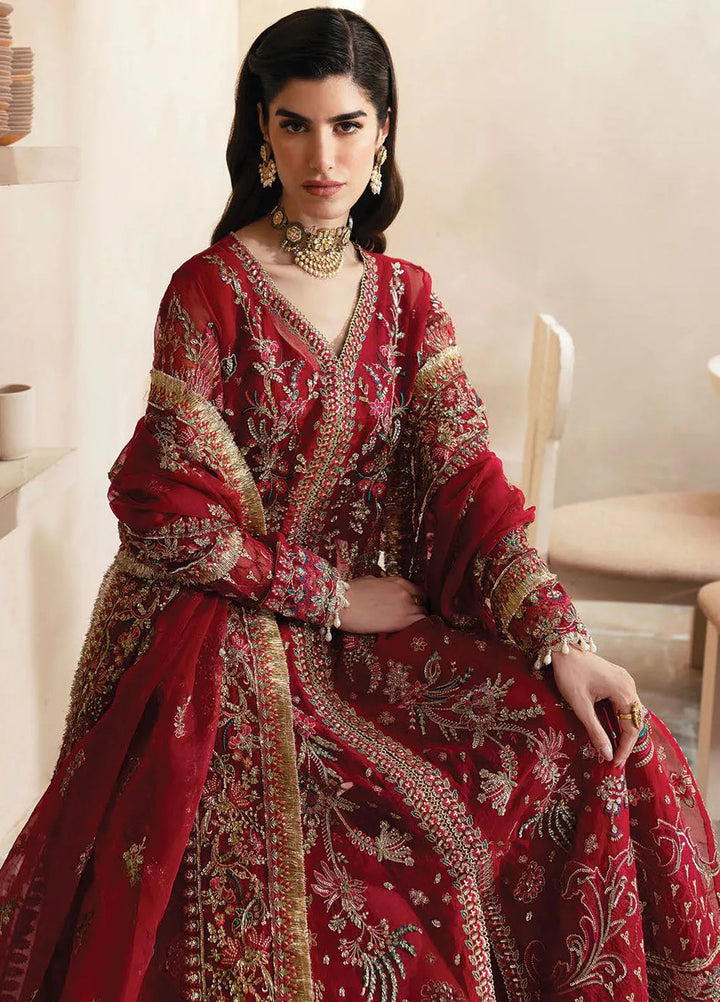Emaan Adeel Embroidered Organza Suit Unstitched 3 Piece EA25CC Carmine - Luxury Collection