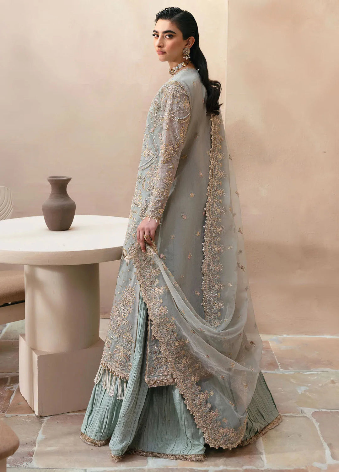 Emaan Adeel Embroidered Organza Suit Unstitched 3 Piece EA25CC Silvella - Luxury Collection