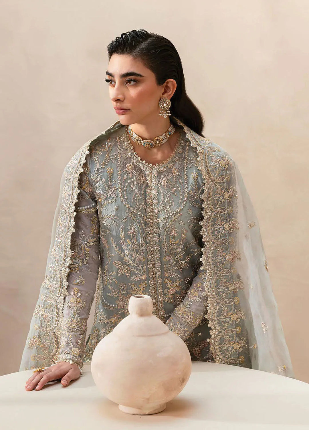 Emaan Adeel Embroidered Organza Suit Unstitched 3 Piece EA25CC Silvella - Luxury Collection