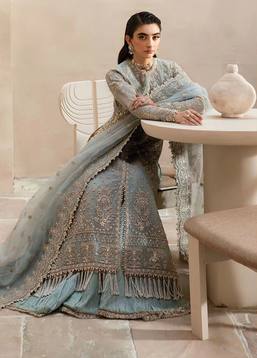 Emaan Adeel Embroidered Organza Suit Unstitched 3 Piece EA25CC Silvella - Luxury Collection
