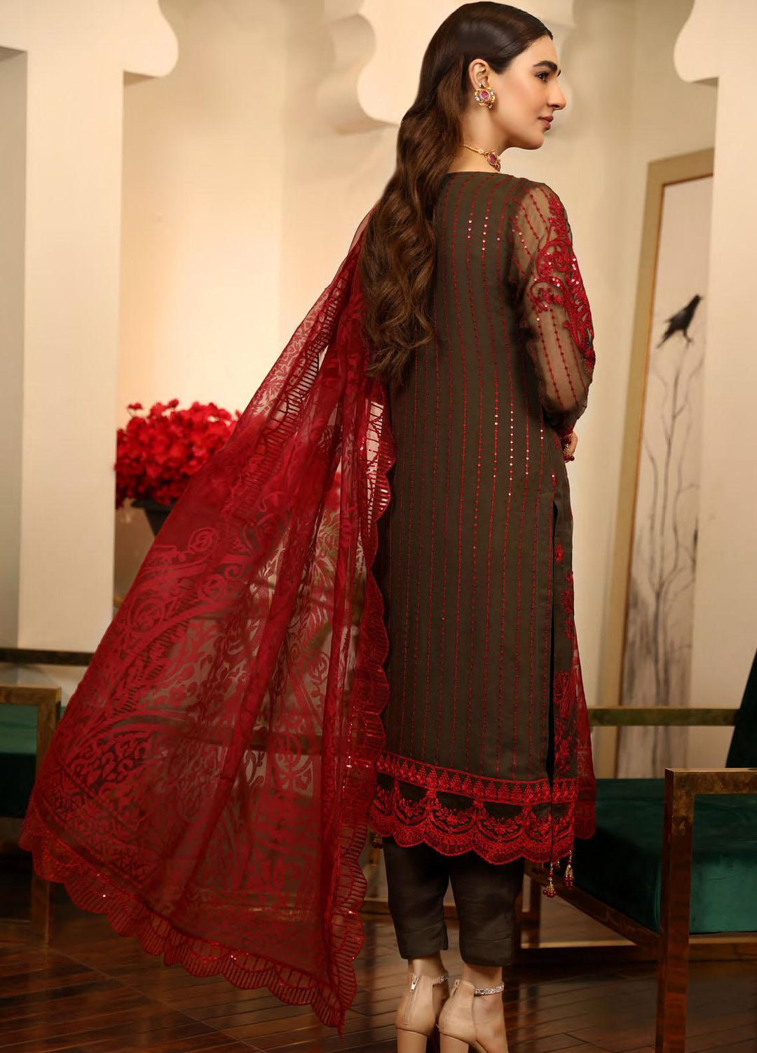 Emaan Adeel Embroidered Chiffon Suits Unstitched 3 Piece EA21LF LE-02 - Luxury Collection