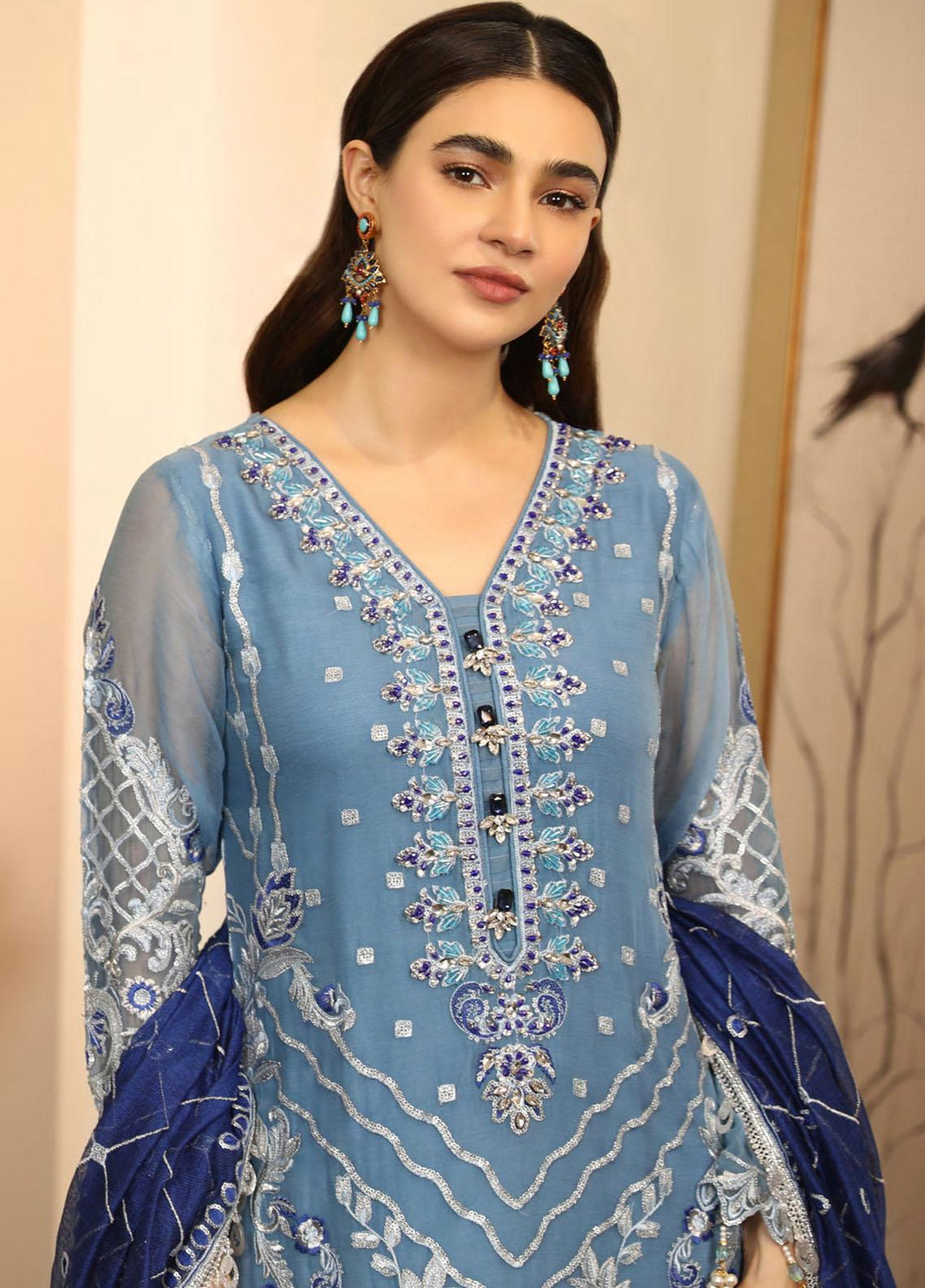 Emaan Adeel Embroidered Chiffon Suits Unstitched 3 Piece EA21LF LE-03 - Luxury Collection