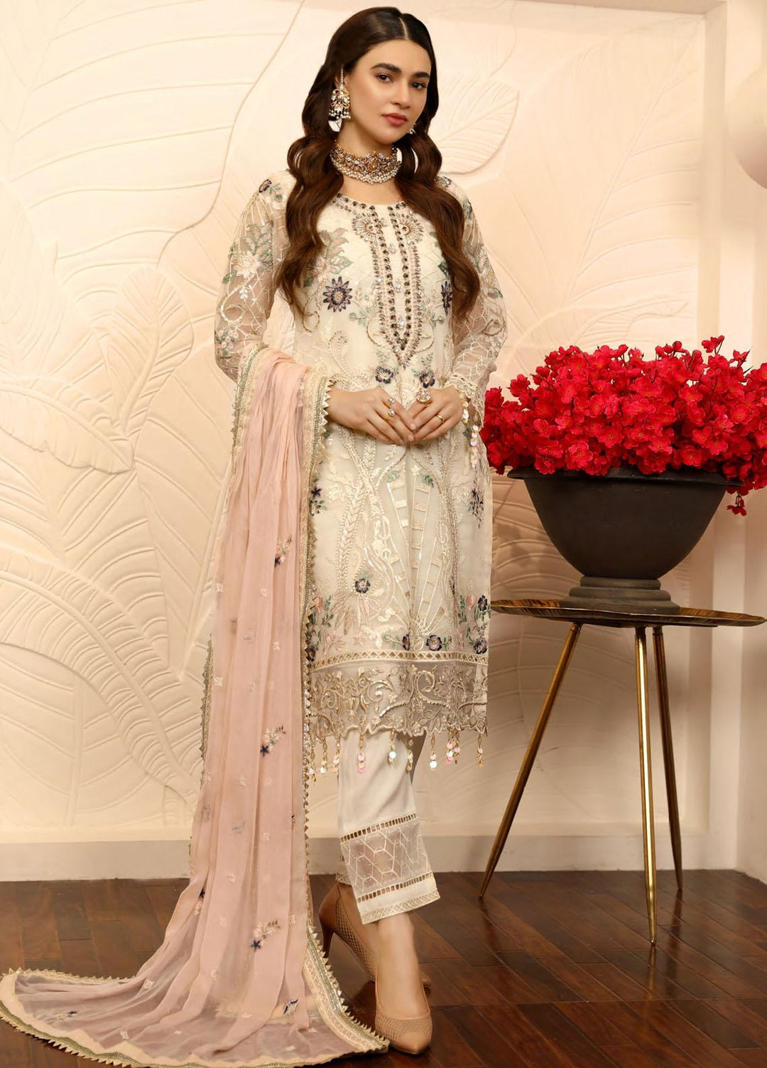 Emaan Adeel Embroidered Chiffon Suits Unstitched 3 Piece EA21LF LE-05 - Luxury Collection