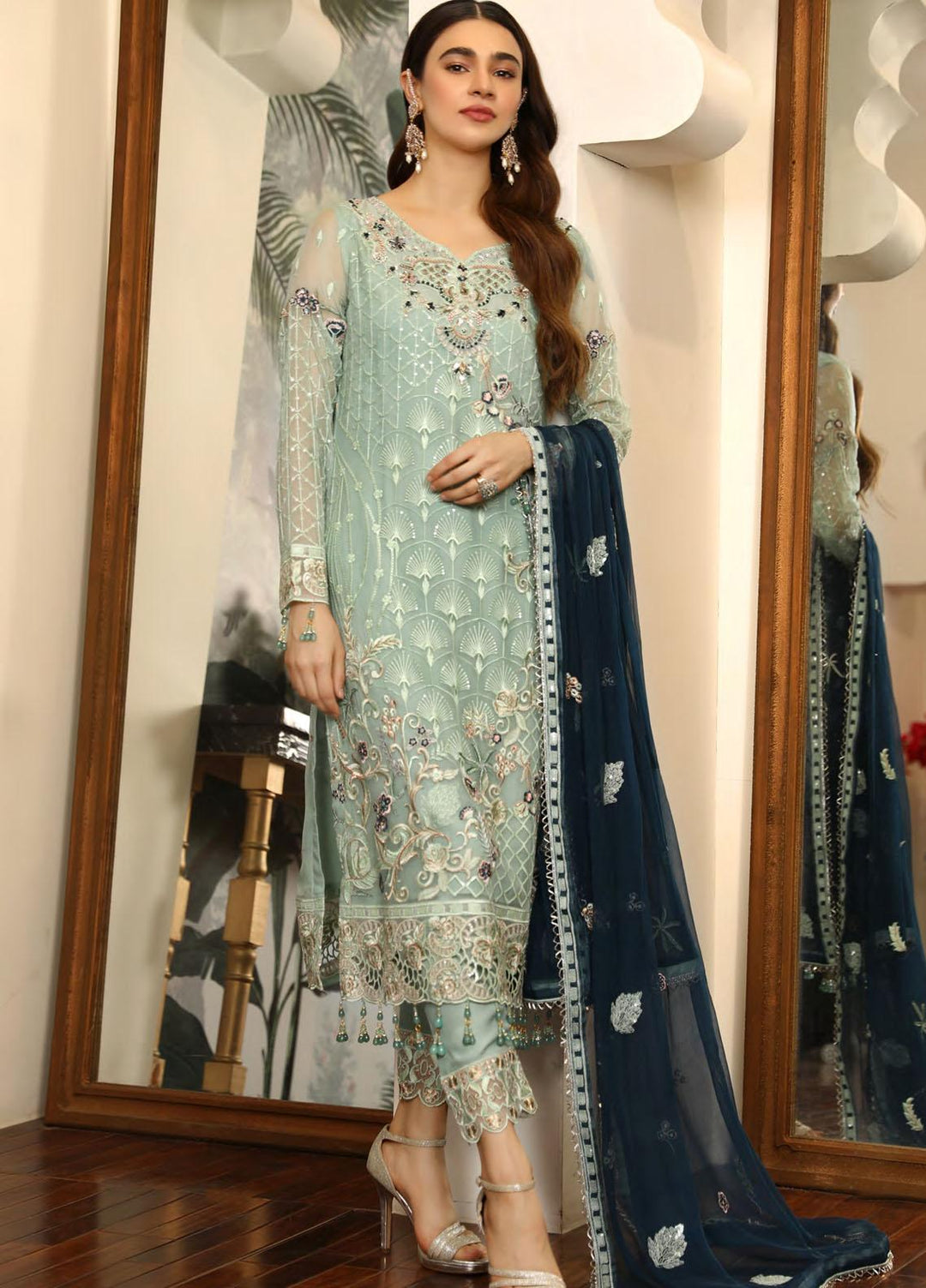 Emaan Adeel Embroidered Chiffon Suits Unstitched 3 Piece EA21LF LE-06 - Luxury Collection
