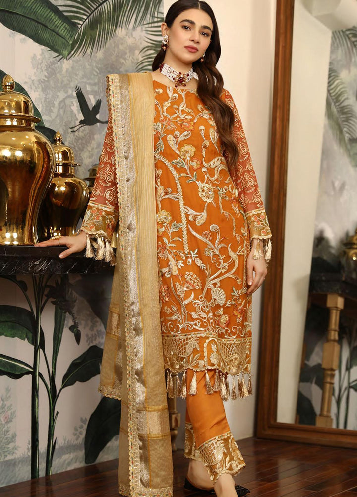 Emaan Adeel Embroidered Chiffon Suits Unstitched 3 Piece EA21LF LE-07 - Luxury Collection