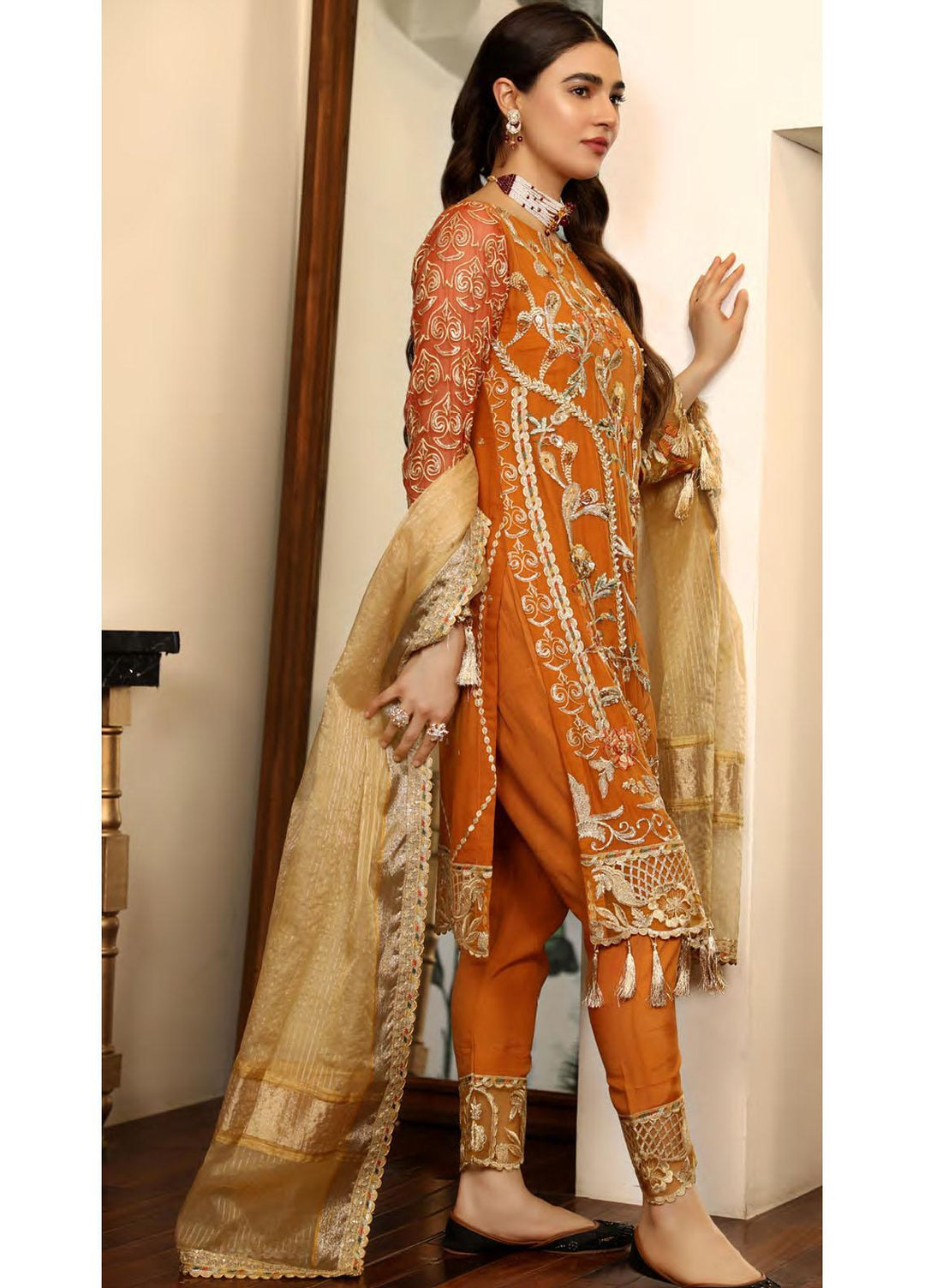 Emaan Adeel Embroidered Chiffon Suits Unstitched 3 Piece EA21LF LE-07 - Luxury Collection