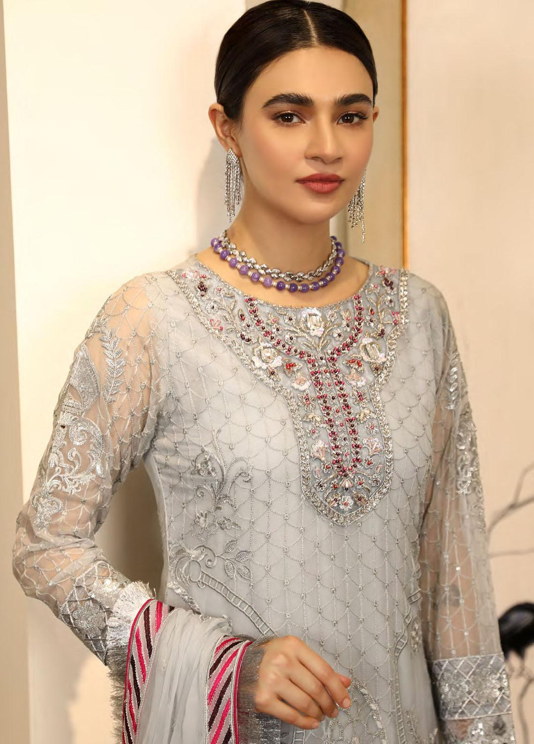 Emaan Adeel Embroidered Chiffon Suits Unstitched 3 Piece EA21LF LE-08 - Luxury Collection