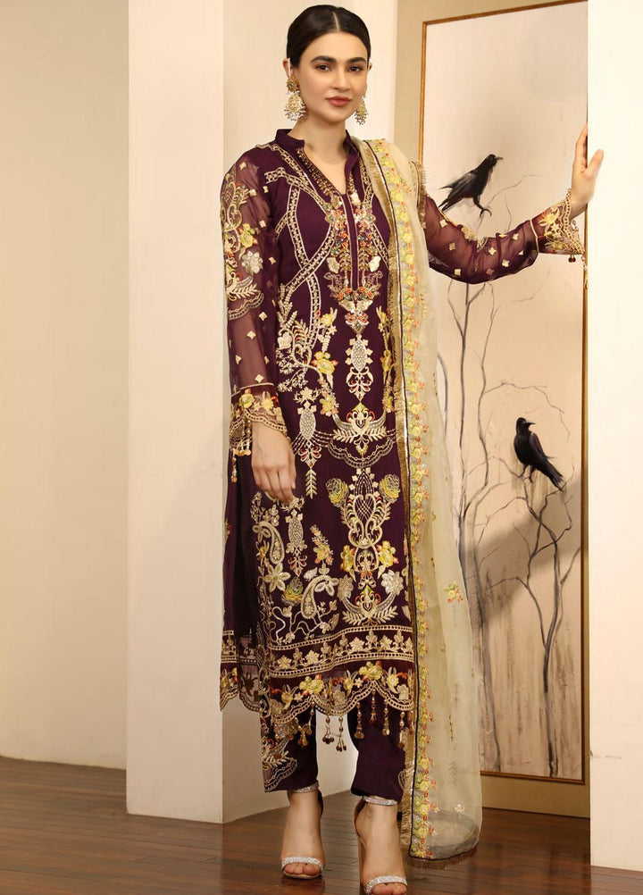 Emaan Adeel Embroidered Chiffon Suits Unstitched 3 Piece EA21LF LE-10 - Luxury Collection