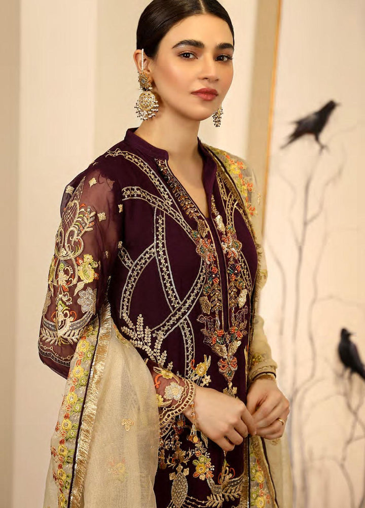 Emaan Adeel Embroidered Chiffon Suits Unstitched 3 Piece EA21LF LE-10 - Luxury Collection