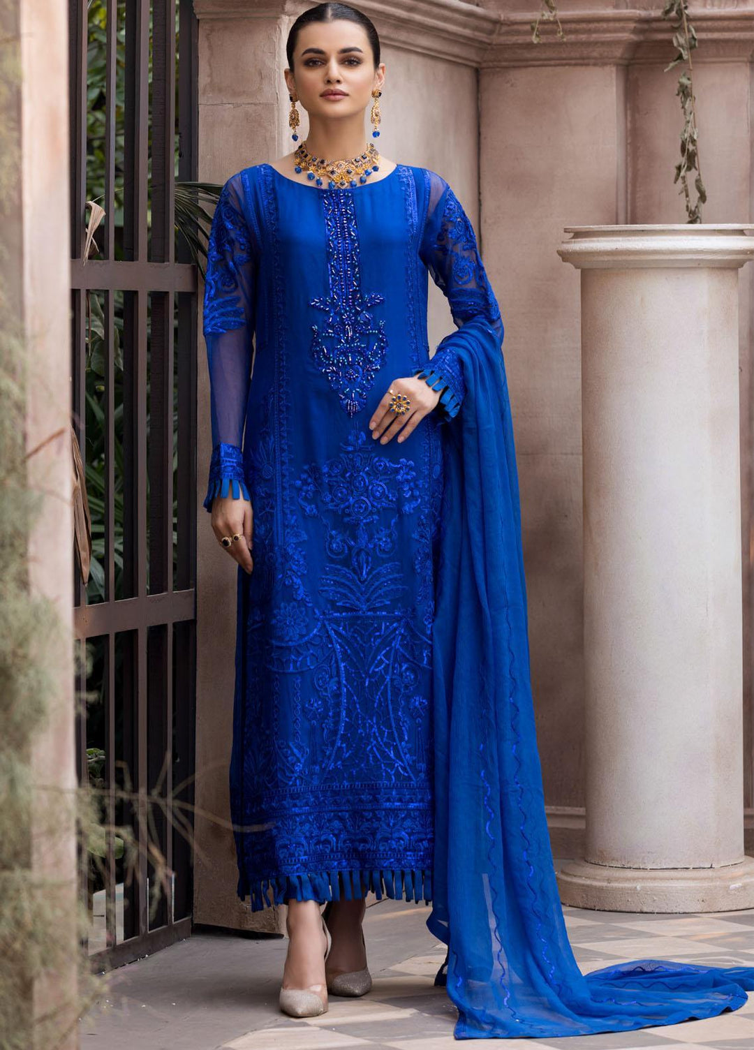 Le Festa By Emaan Adeel Embroidered Chiffon Suits Unstitched 3 Piece EA21-FP3 LR-02 - Premium Collection