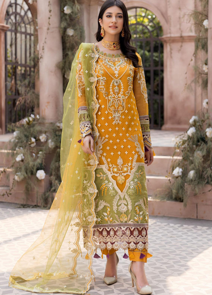 Le Festa By Emaan Adeel Embroidered Organza Suits Unstitched 3 Piece EA21-FP3 LR-05 - Premium Collection
