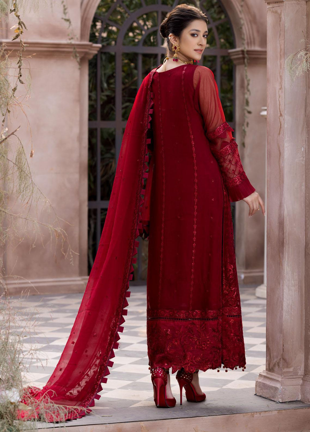 Le Festa By Emaan Adeel Embroidered Chiffon Suits Unstitched 3 Piece EA21-FP3 LR-09 - Premium Collection