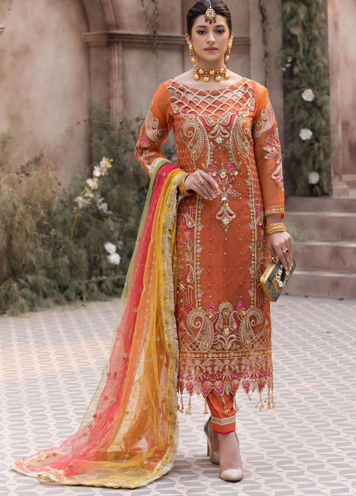 Le Festa By Emaan Adeel Embroidered Organza Suits Unstitched 3 Piece EA21-FP3 LR-10 - Premium Collection