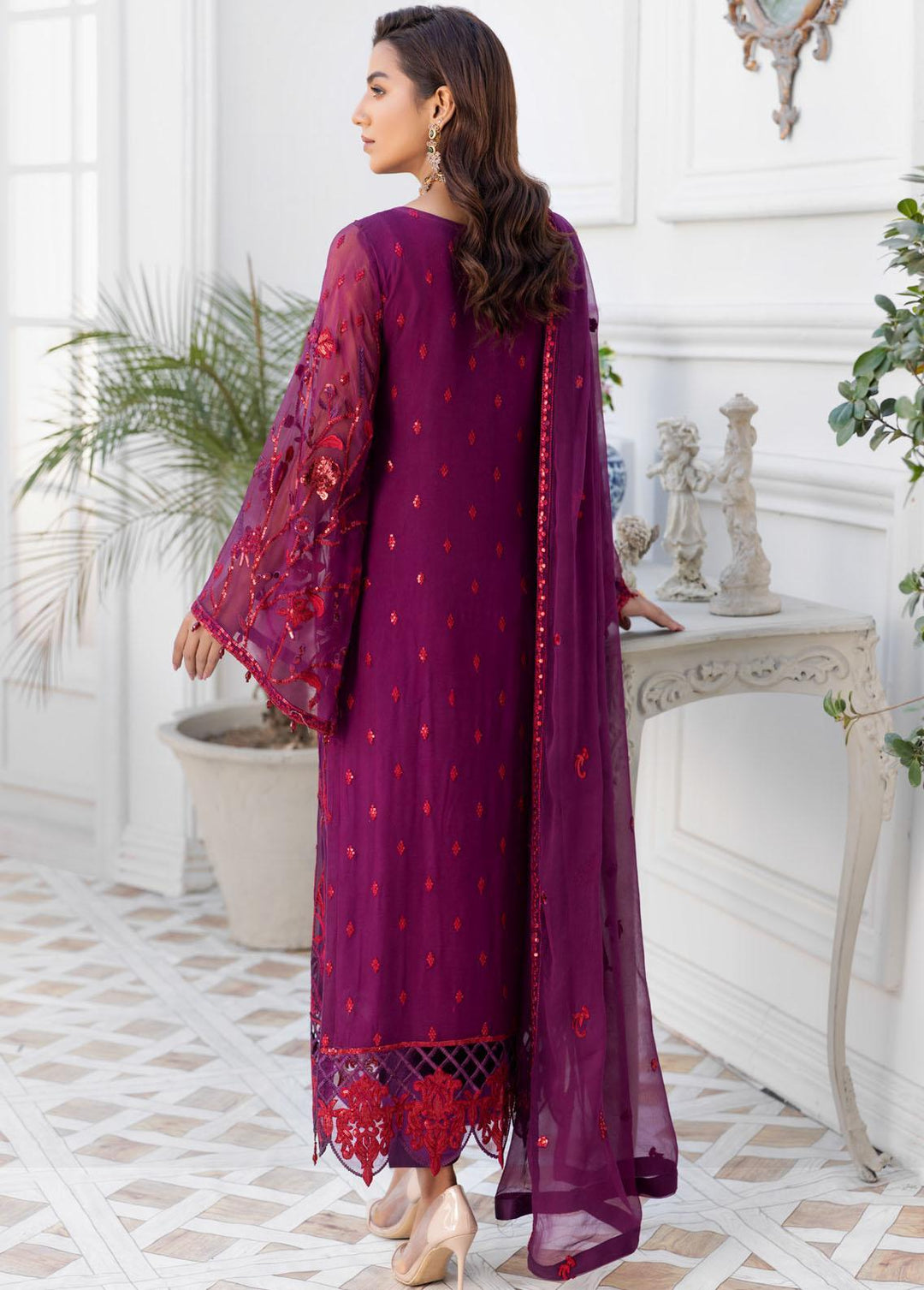 Le Festa By Emaan Adeel Embroidered Chiffon Suits Unstitched 3 Piece EA21-FP4 LF-401 - Premium Collection