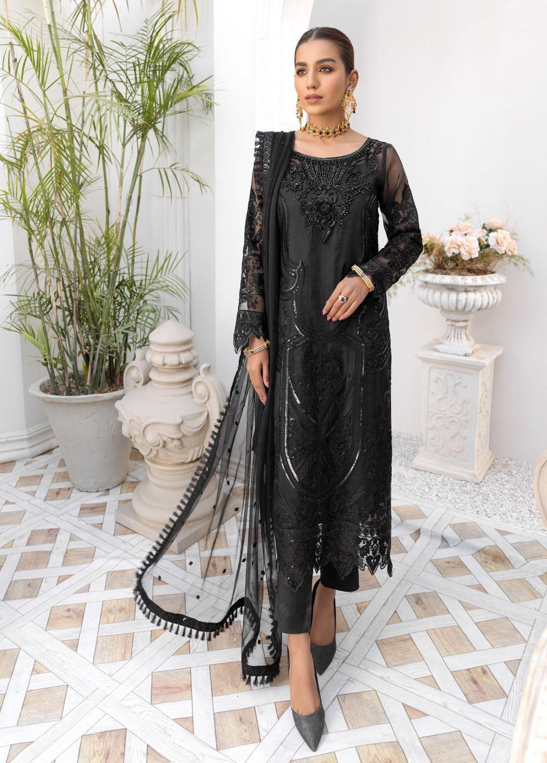 Le Festa By Emaan Adeel Embroidered Chiffon Suits Unstitched 3 Piece EA21-FP4 LF-403 - Premium Collection