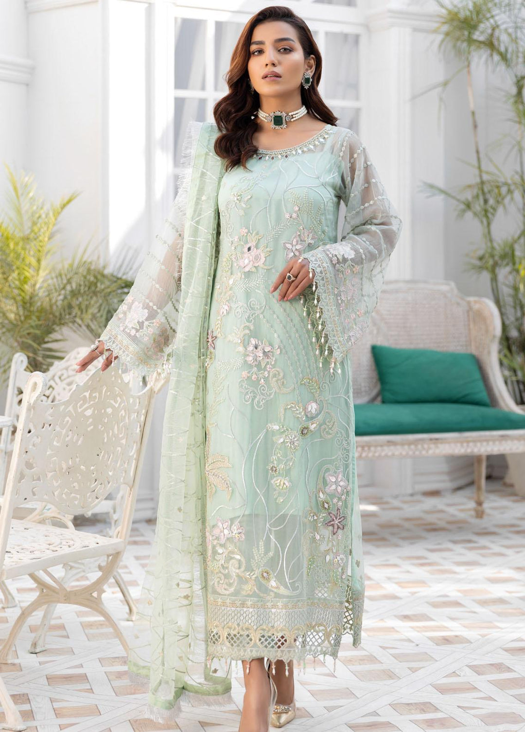 Le Festa By Emaan Adeel Embroidered Chiffon Suits Unstitched 3 Piece EA21-FP4 LF-406 - Premium Collection