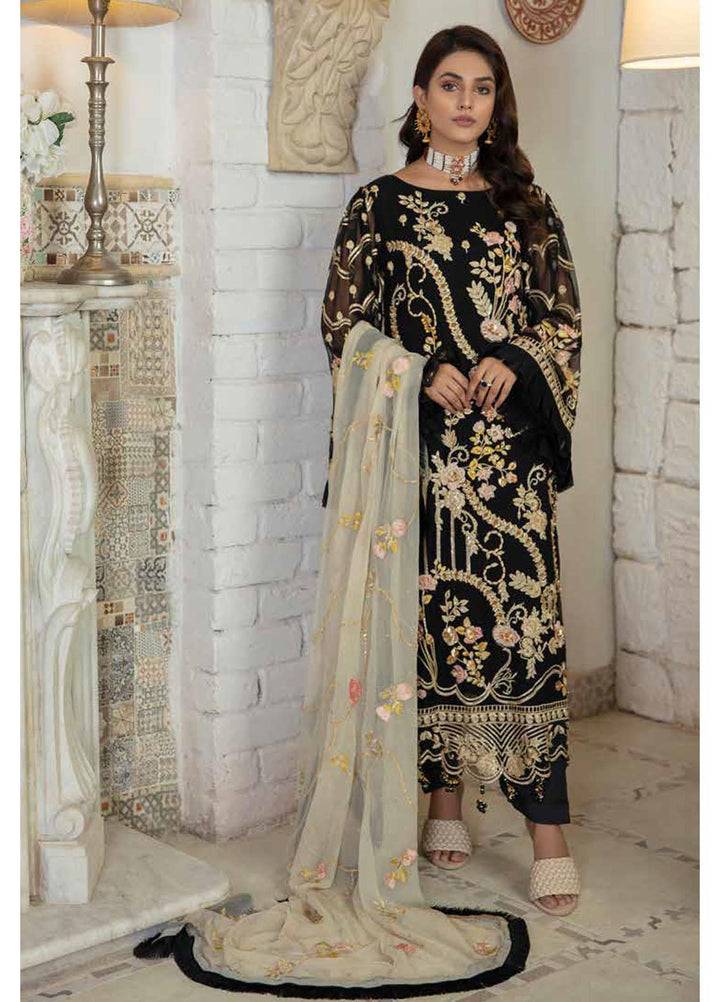 Emaan Adeel Embroidered Chiffon Suits Unstitched 3 Piece EA21FP LE-02 - Luxury Collection