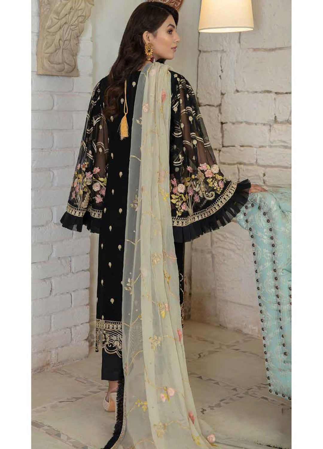 Emaan Adeel Embroidered Chiffon Suits Unstitched 3 Piece EA21FP LE-02 - Luxury Collection