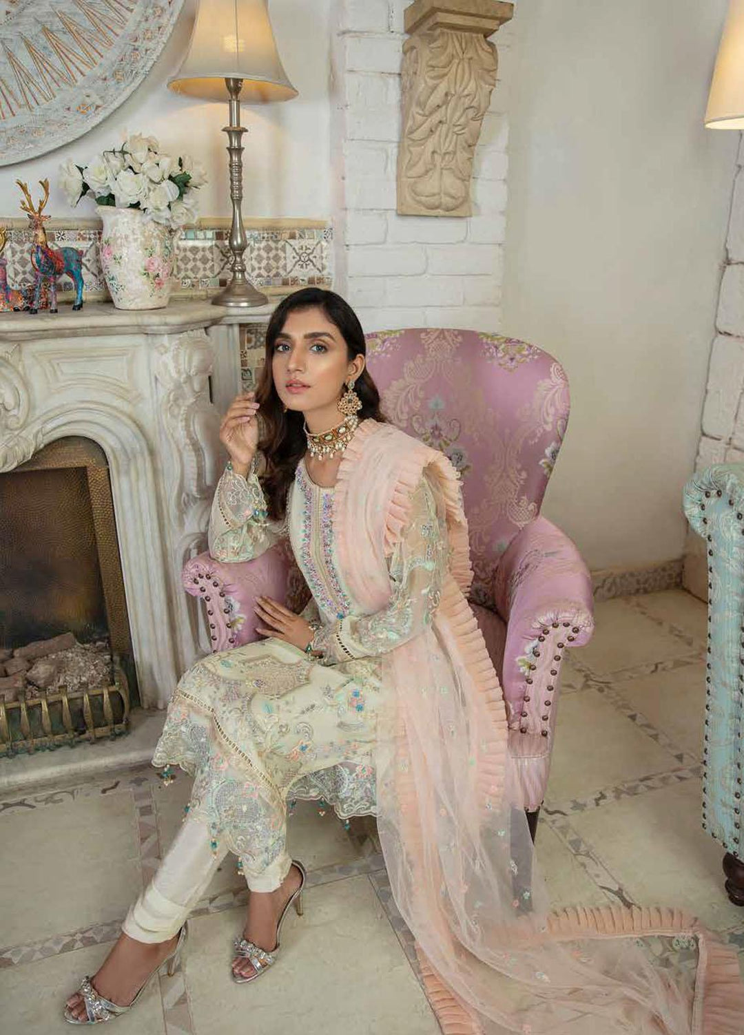 Emaan Adeel Embroidered Chiffon Suits Unstitched 3 Piece EA21FP LE-03 - Luxury Collection