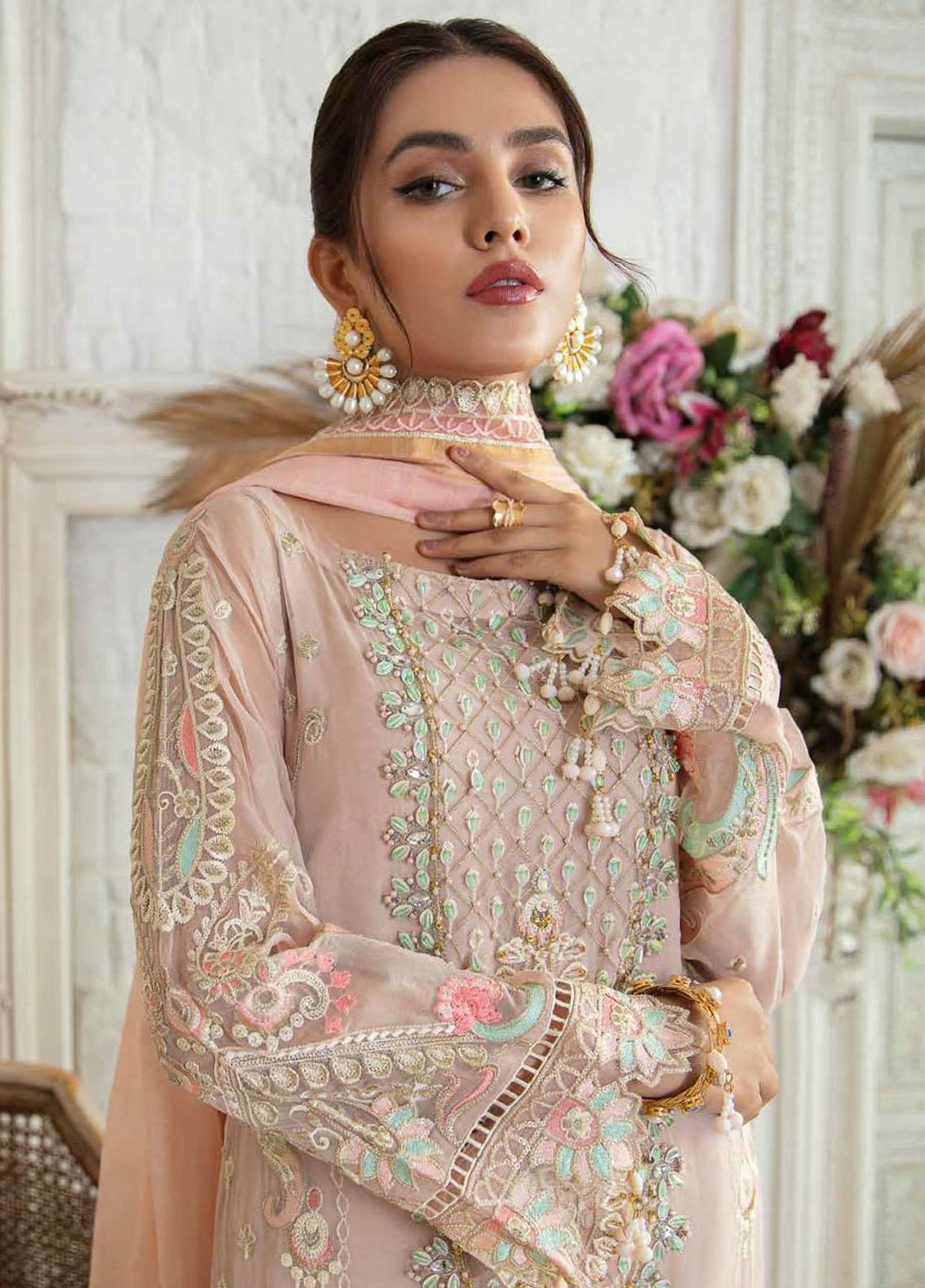 Emaan Adeel Embroidered Chiffon Suits Unstitched 3 Piece EA21FP LE-06 - Luxury Collection