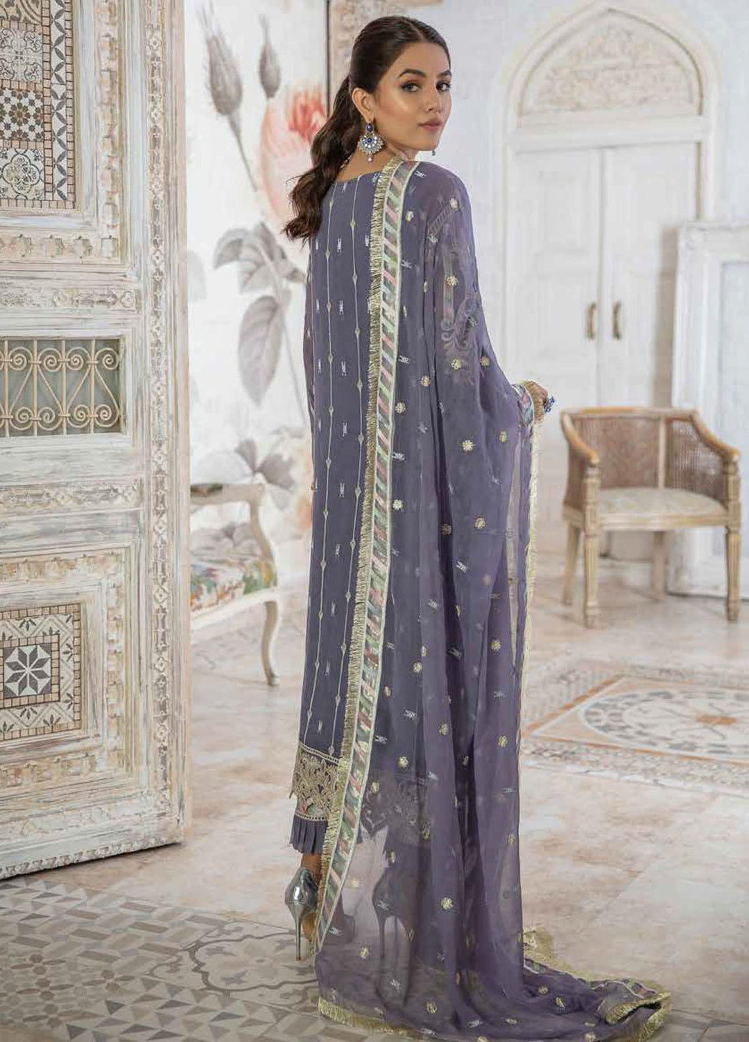 Emaan Adeel Embroidered Chiffon Suits Unstitched 3 Piece EA21FP LE-08 - Luxury Collection