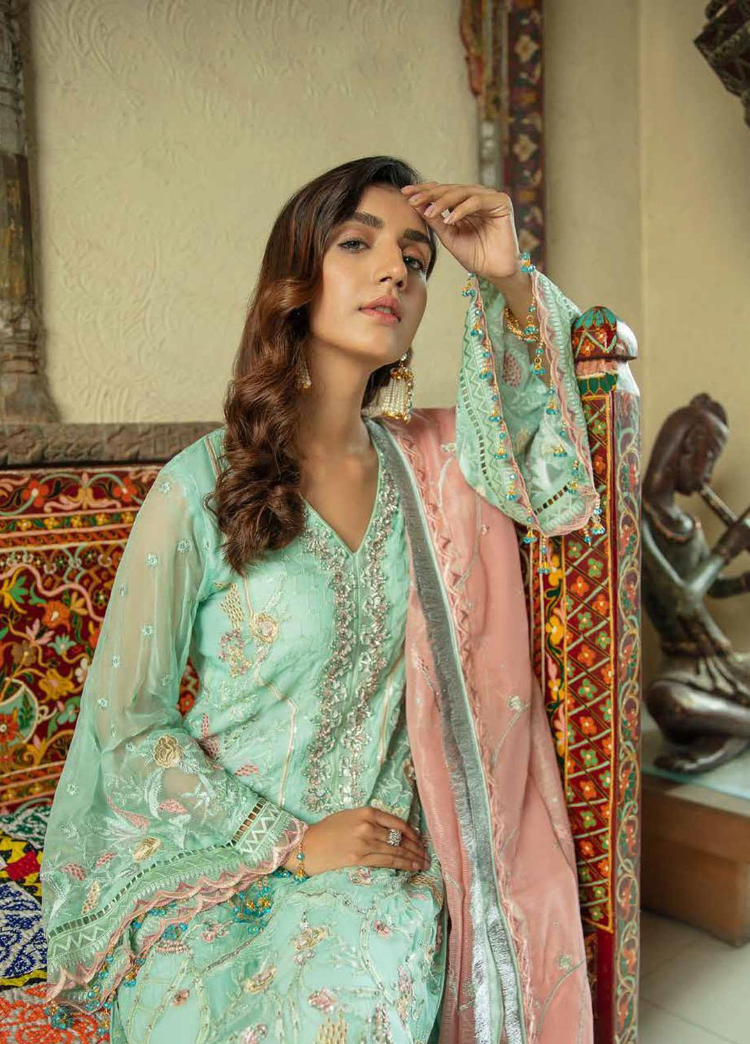 Emaan Adeel Embroidered Chiffon Suits Unstitched 3 Piece EA21FP LE-10 - Luxury Collection