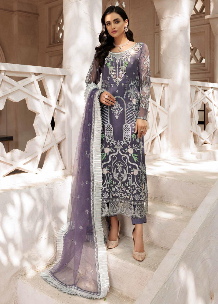 Le Festa By Emaan Adeel Embroidered Chiffon Suit Unstitched 3 Piece EA22-LF5 LF-502 - Premium Collection