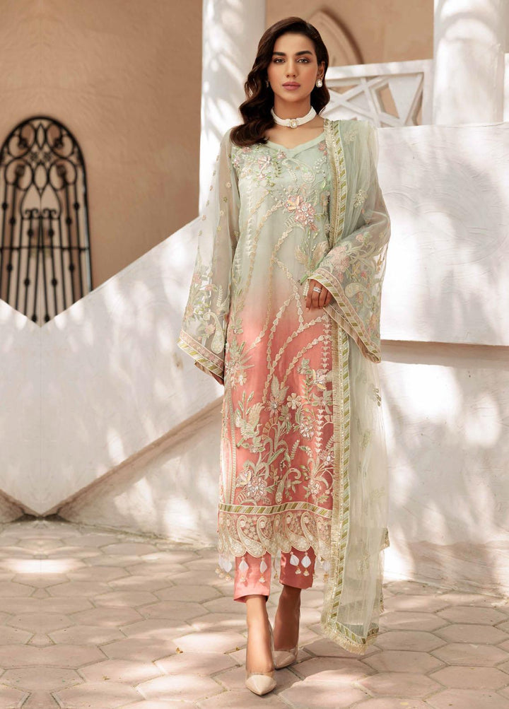 Le Festa By Emaan Adeel Embroidered Organza Suit Unstitched 3 Piece EA22-LF5 LF-505 - Premium Collection
