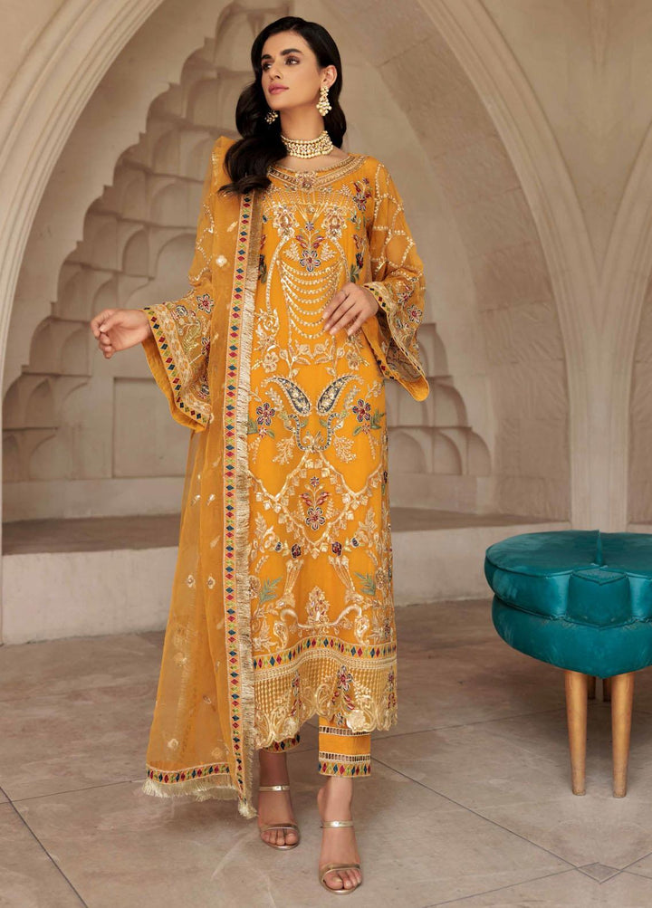 Le Festa By Emaan Adeel Embroidered Chiffon Suit Unstitched 3 Piece EA22-LF5 LF-506 - Premium Collection