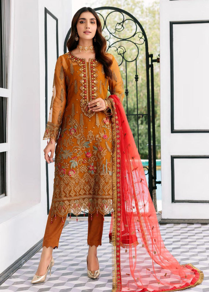 Le Festa By Emaan Adeel Embroidered Organza Suits Unstitched 3 Piece EA22-LF6 LF-605 - Premium Collection