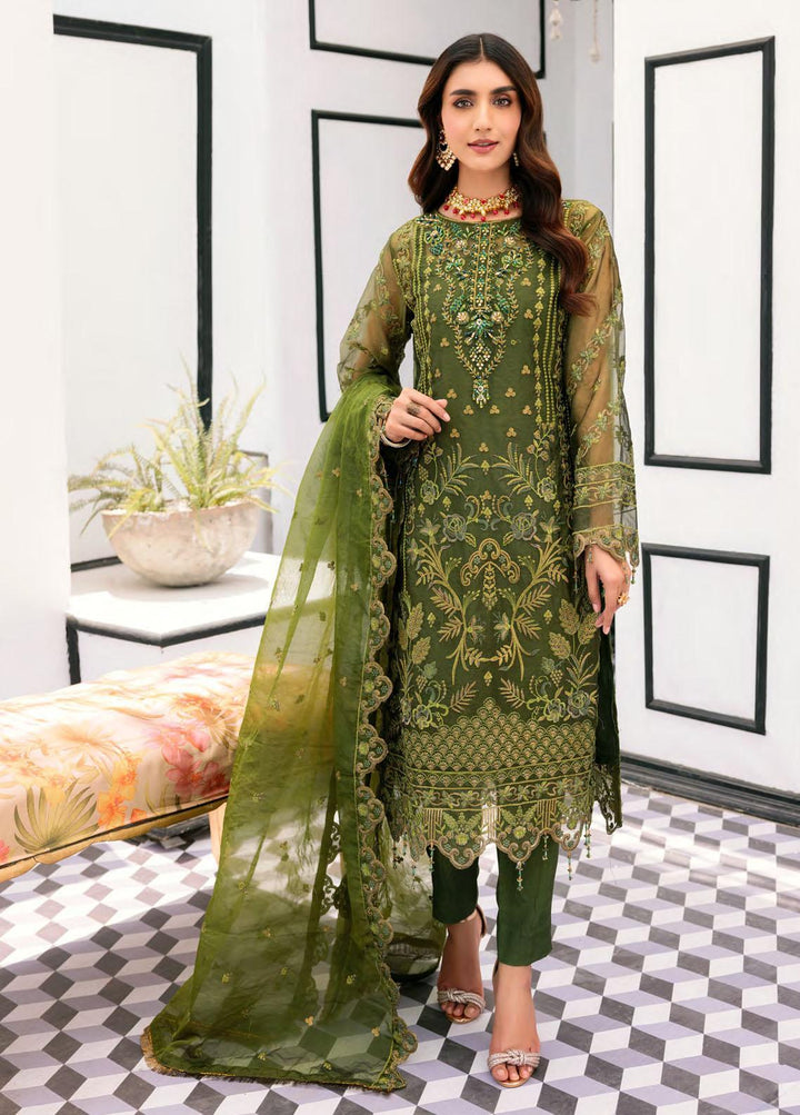 Le Festa By Emaan Adeel Embroidered Organza Suits Unstitched 3 Piece EA22-LF6 LF-607 - Premium Collection