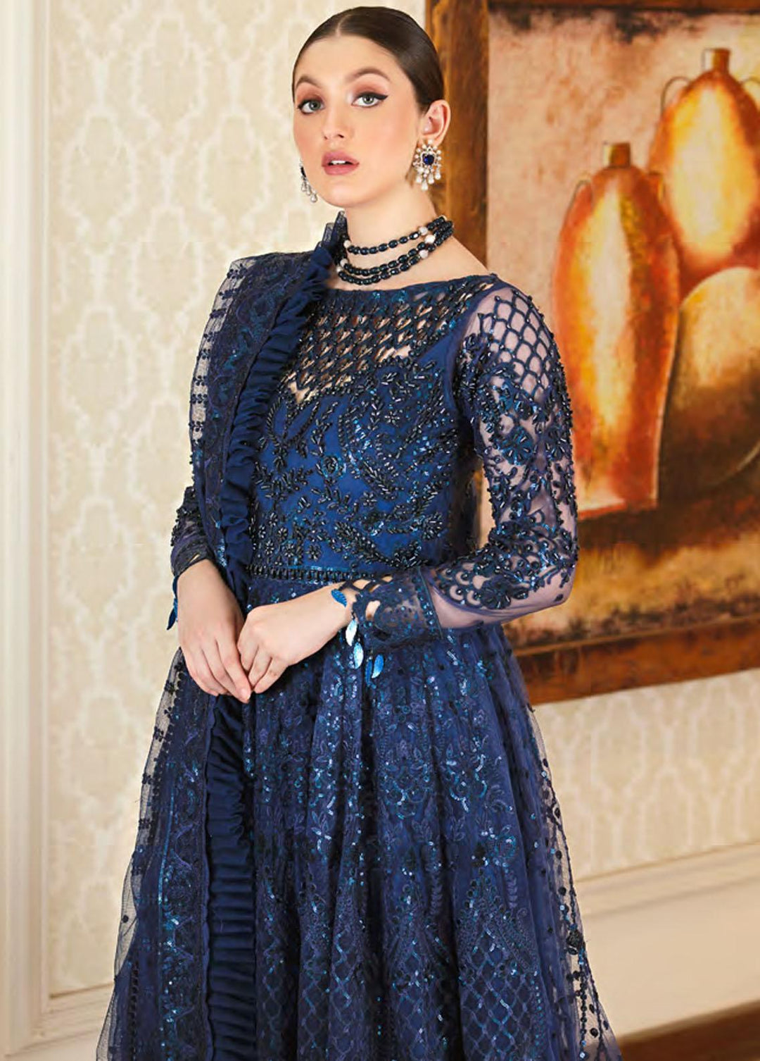 Mahermah By Emaan Adeel Embroidered Net Suits Unstitched 3 Piece EA22-M3 MB-304 - Luxury Collection