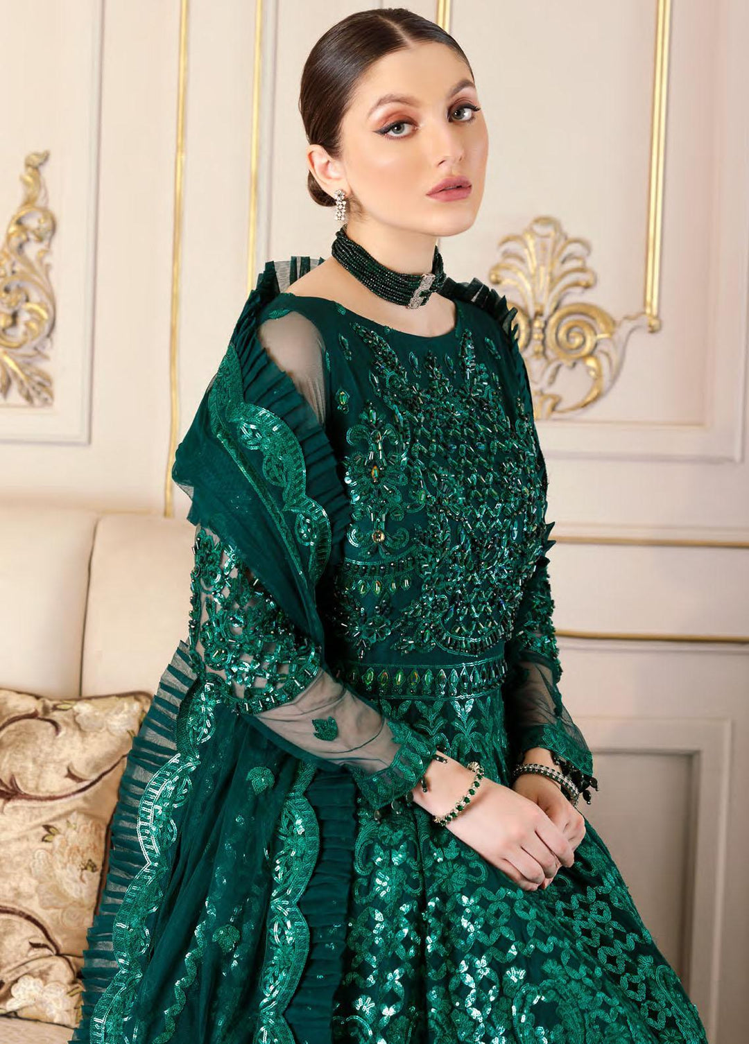 Mahermah By Emaan Adeel Embroidered Net Suits Unstitched 3 Piece EA22-M3 MB-306 - Luxury Collection