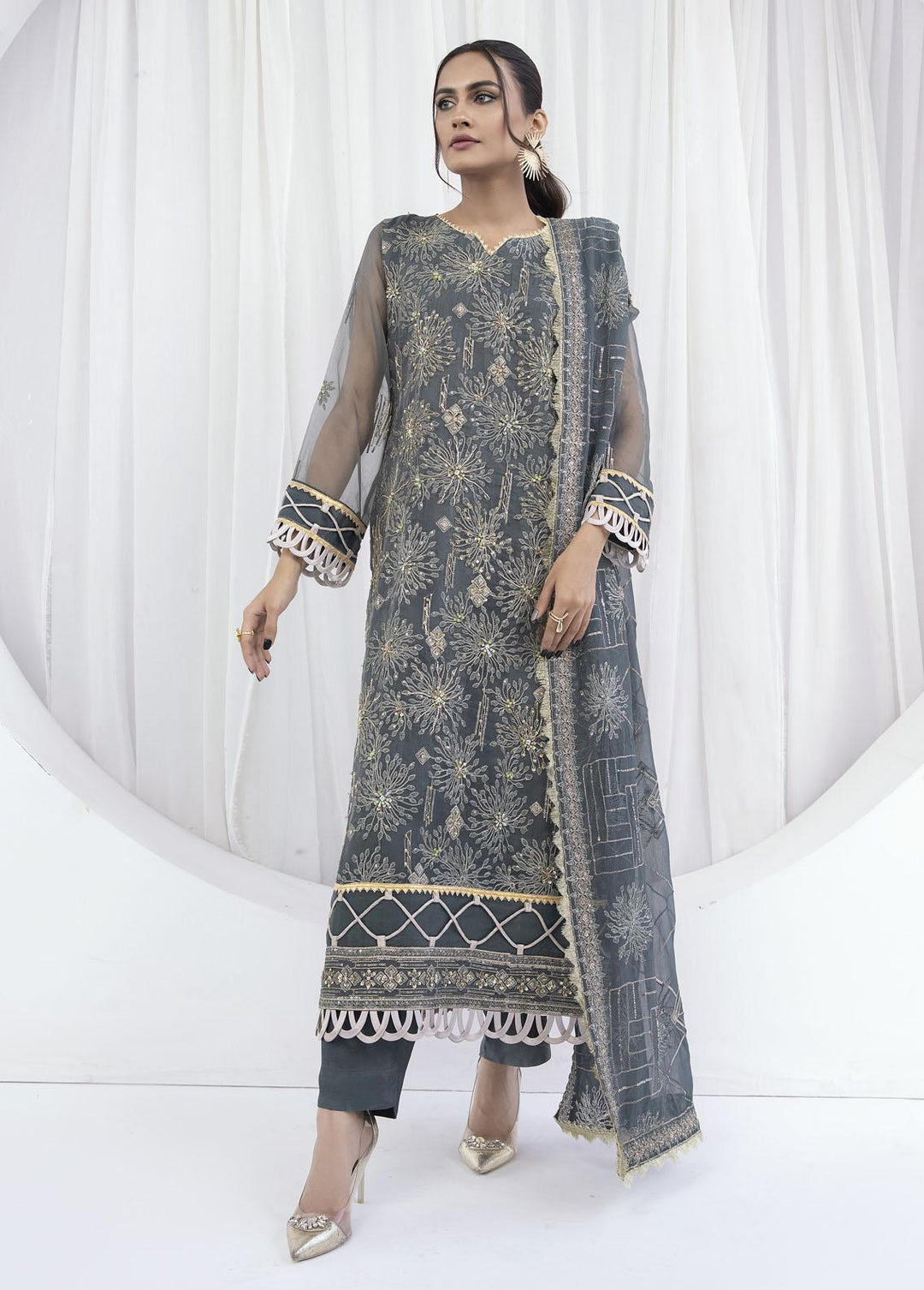 Emaan Adeel Embroidered Organza Suits Unstitched 3 Piece EA23OE AL-06 - Exclusive Collection