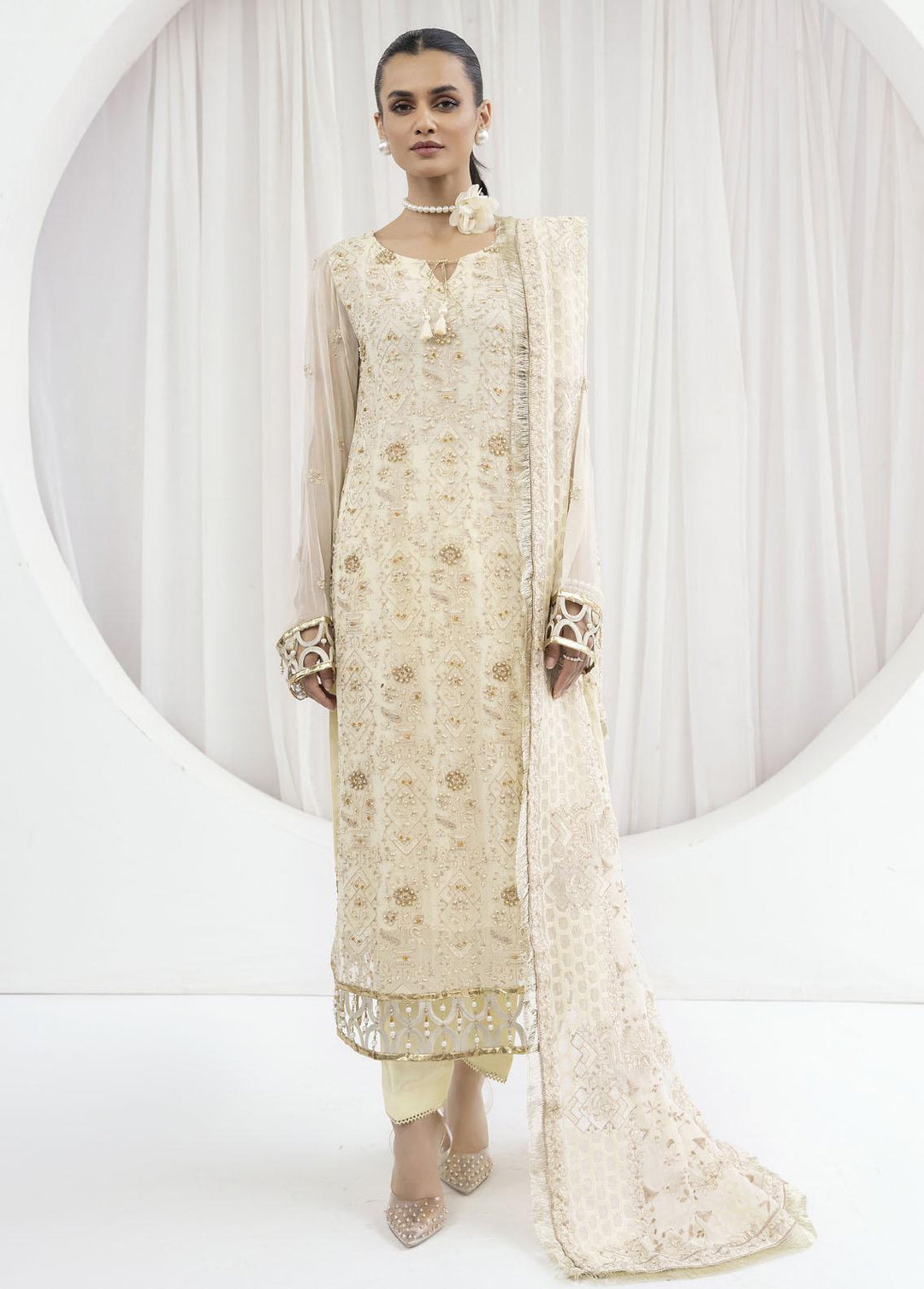 Emaan Adeel Embroidered Chiffon Suits Unstitched 3 Piece EA23OE AL-07 - Exclusive Collection