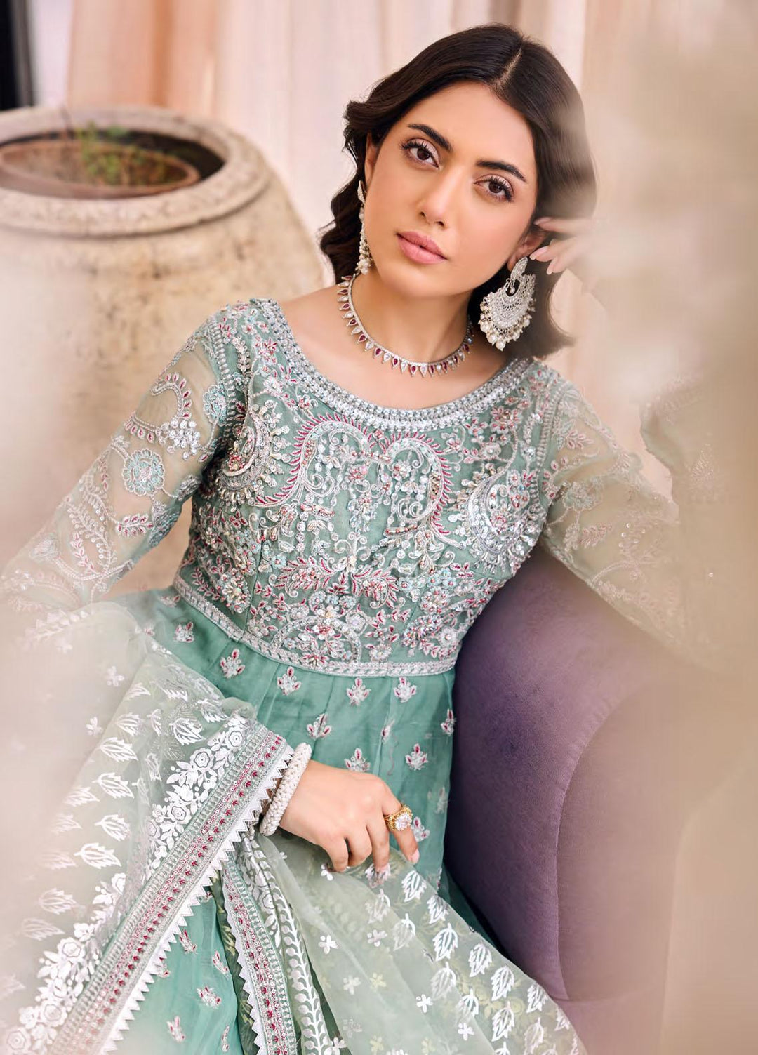 Emaan Adeel Embroidered Organza Suits Unstitched 3 Piece EA23FE FT-03 - Luxury Festive Collection