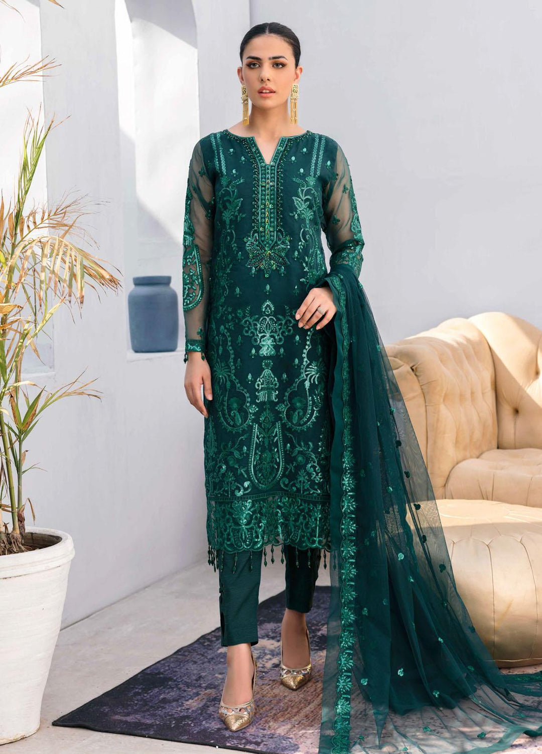 Value Edition By Emaan Adeel Embroidered Organza Suits Unstitched 3 Piece EA22VE-2 VE-205 - Luxury Collection