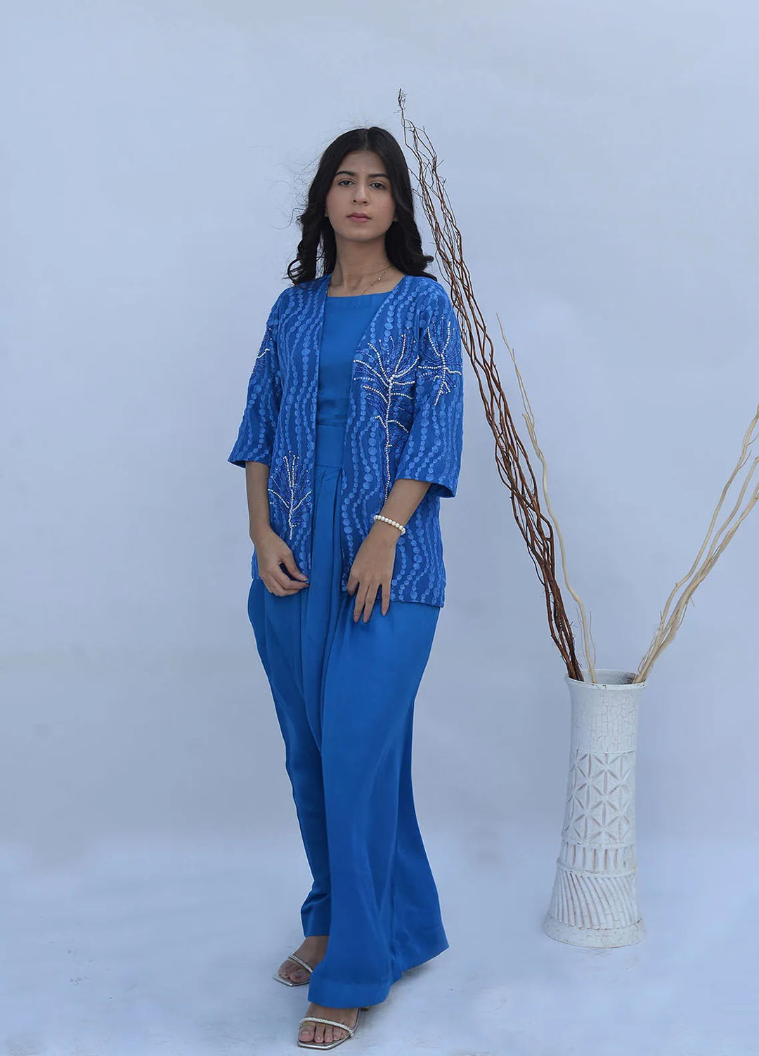 Eman Butt Pret Embriodered silk 2 Piece Suit Blue Sapphire