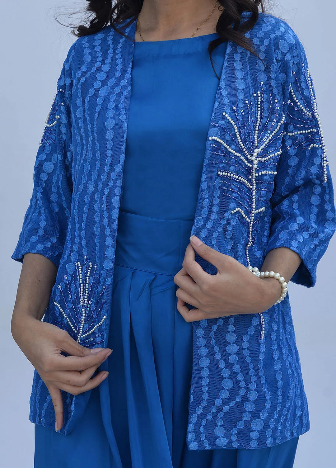 Eman Butt Pret Embriodered silk 2 Piece Suit Blue Sapphire