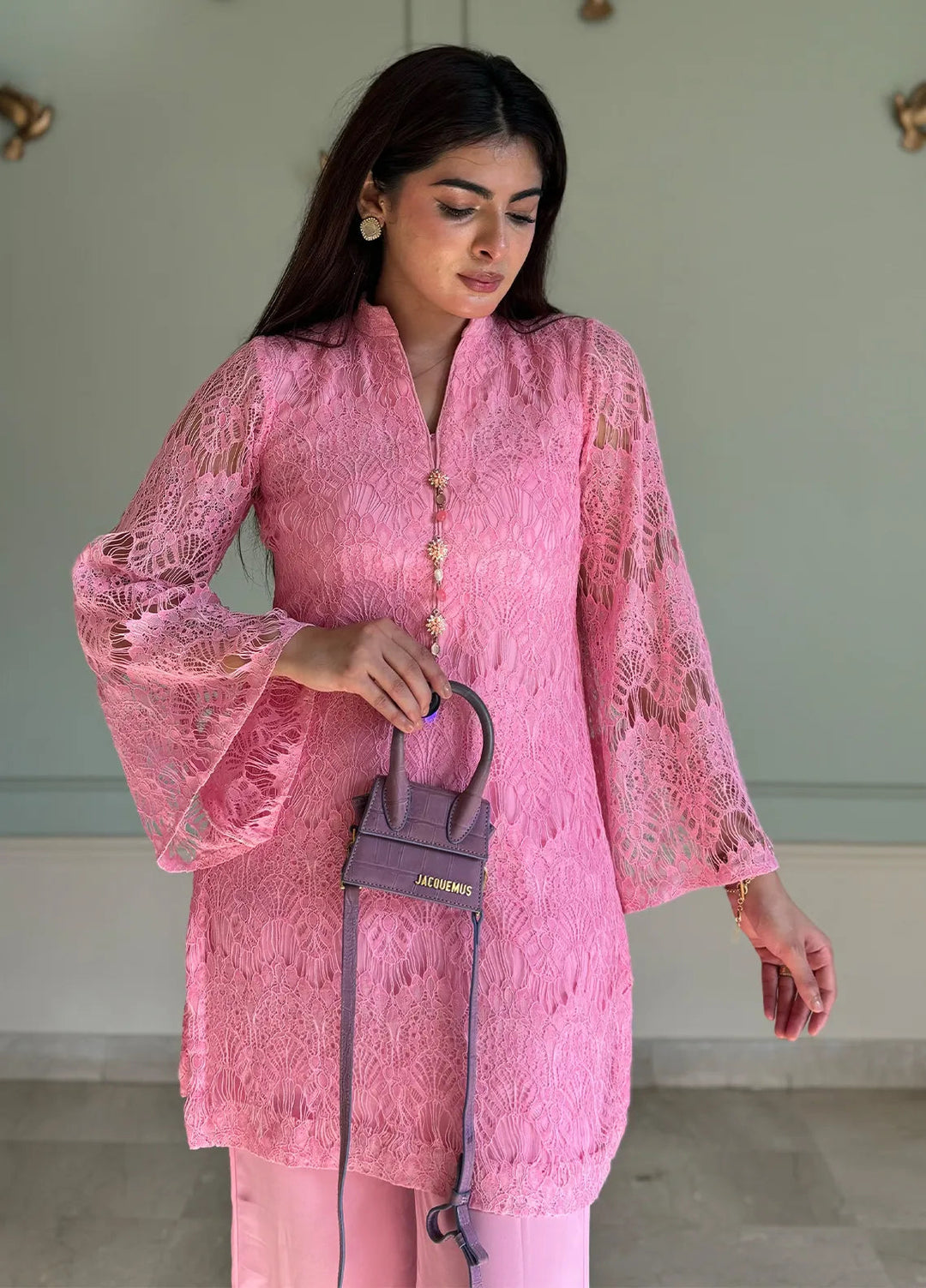 Eman Butt Pret Embroidered Crochet net 2 Piece Suit Flora