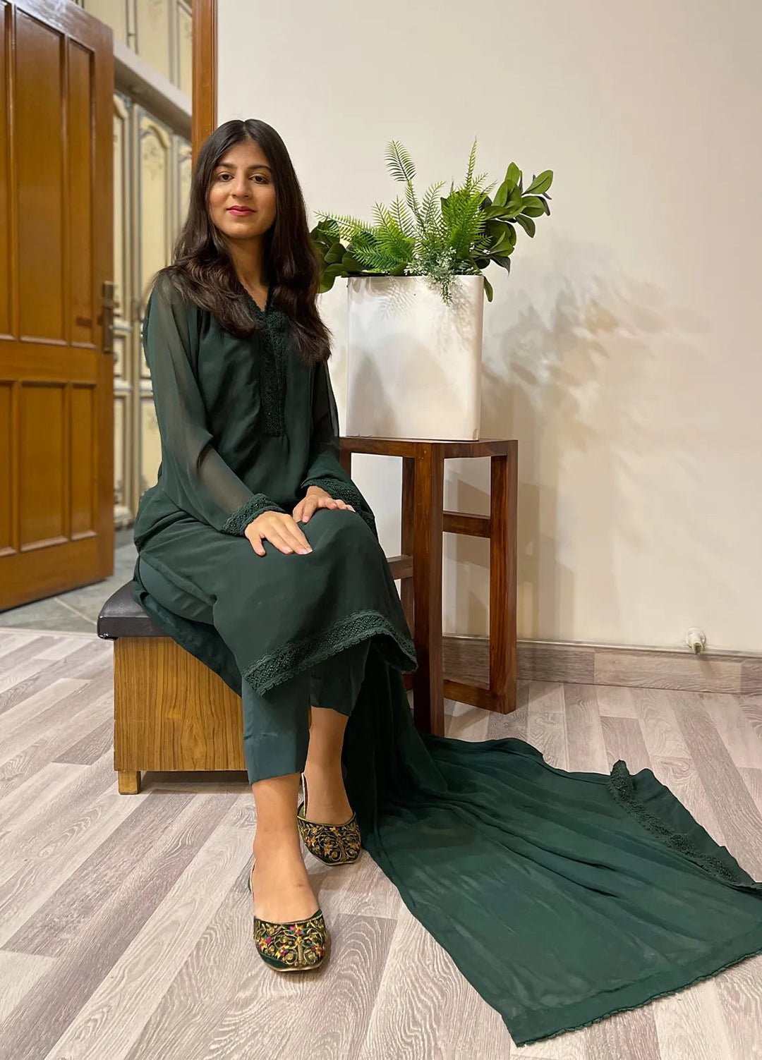 Eman Butt Pret Solid Georgette 3 Piece Suit Saya