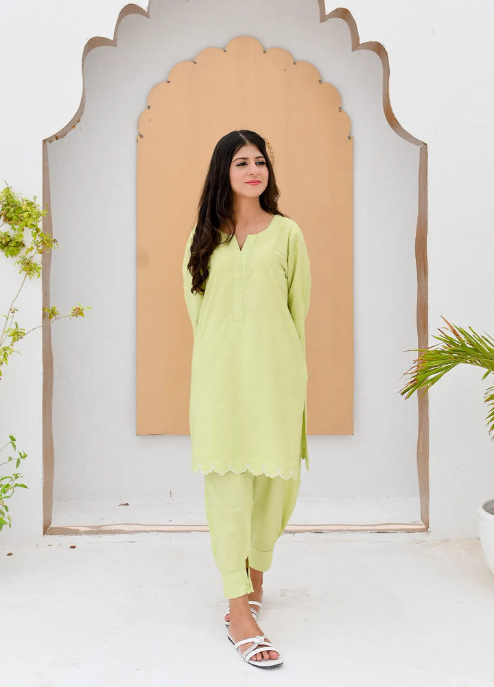 Eman Butt Pret Solid Khaadi Silk 2 Piece Suit Nile