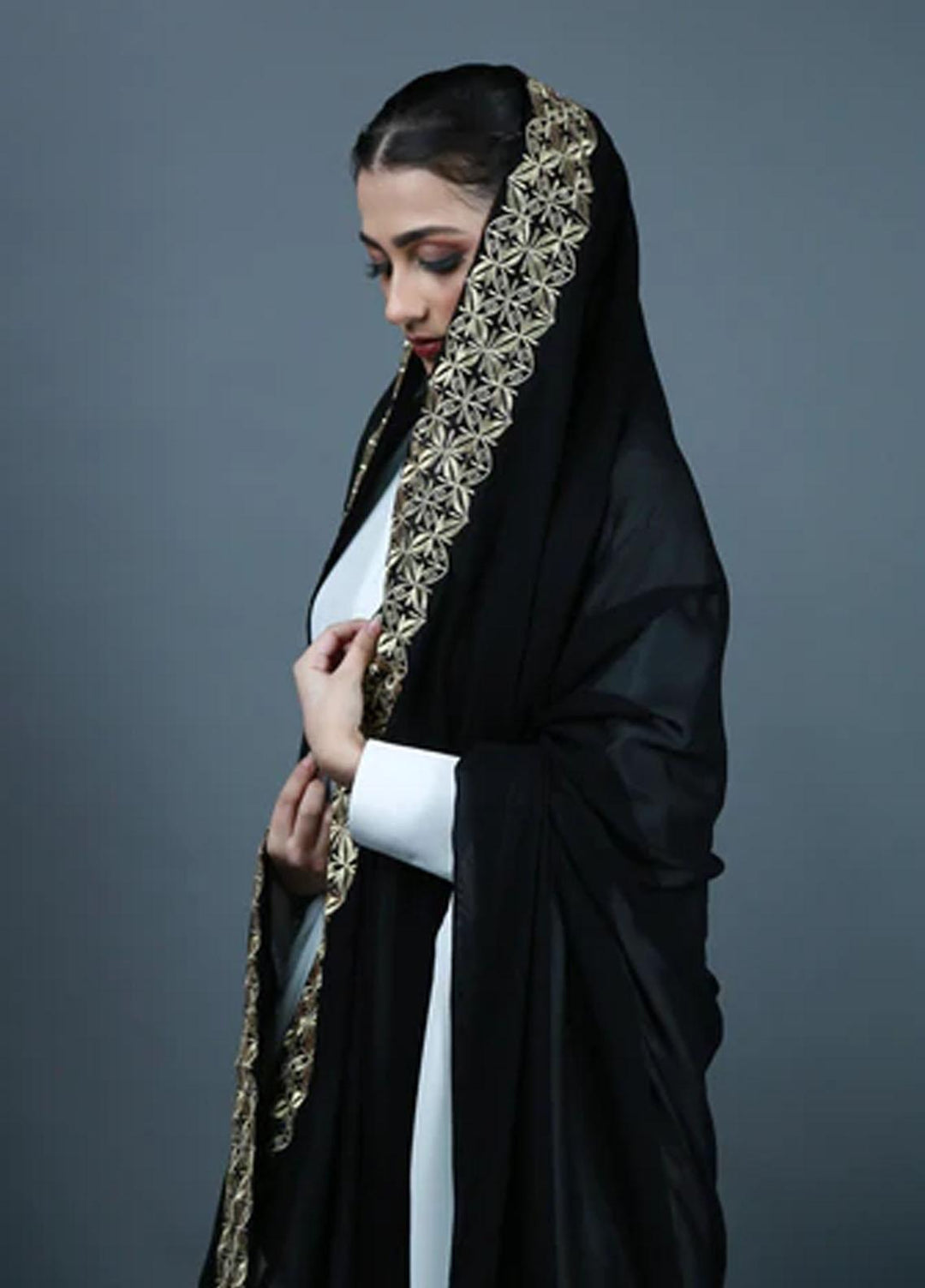 Abaya pk Embroidered Chiffon  Chadar ABA22EC GOLD PETAL - Embroidered Chadar