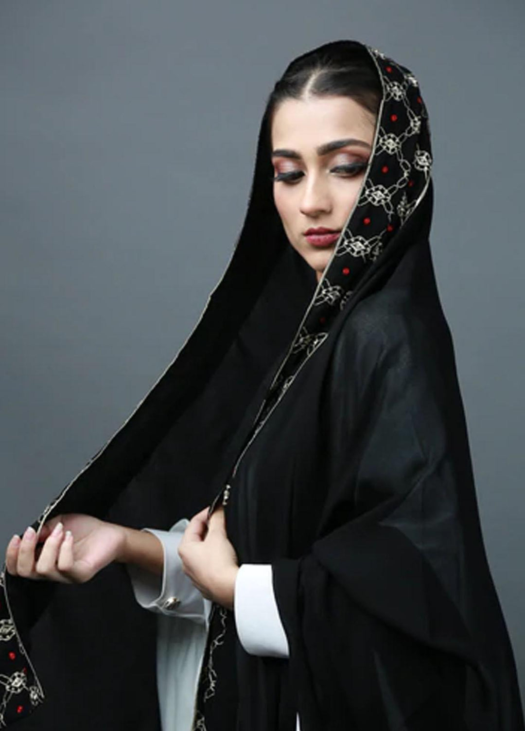 Abaya pk Embroidered Chiffon  Chadar ABA22EC RUBY FAWN - Embroidered Chadar