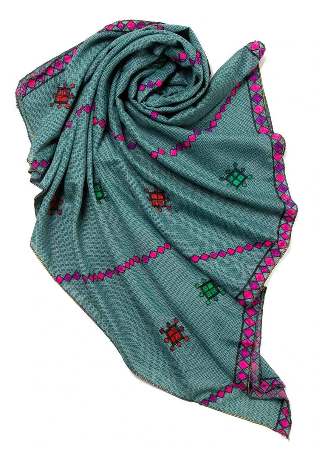 Abaya pk Embroidered Cotton  Chadar ABA22EC SEA GREEN TRADITIONAL - Embroidered Chadar