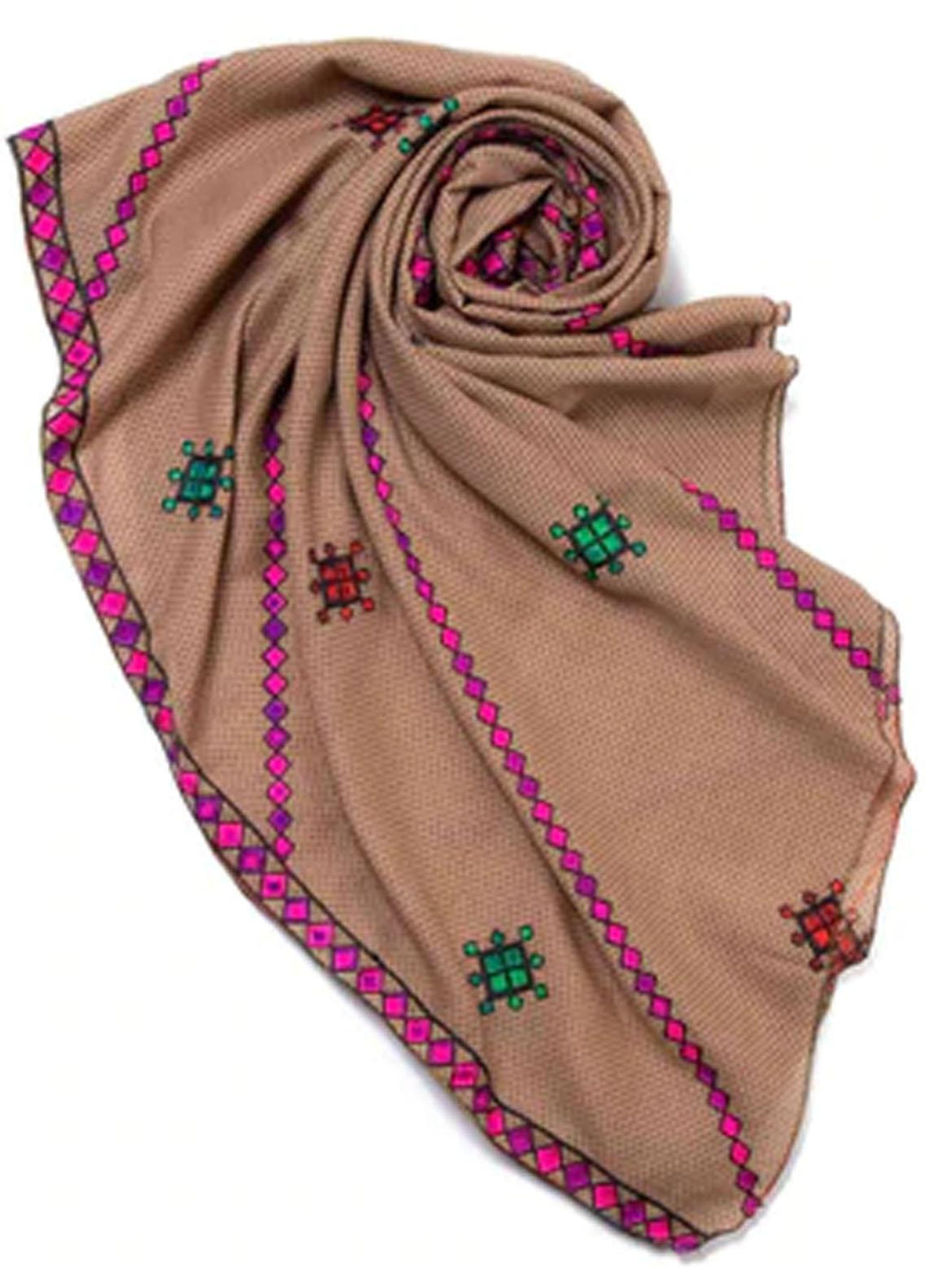 Abaya pk Embroidered Cotton  Chadar ABA22EC IVORY BROWN TRADITIONAL - Embroidered Chadar