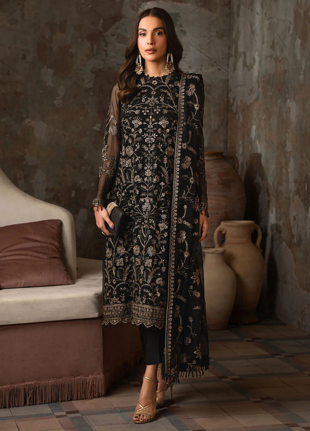 Emirah by Zarif Embroidered Chiffon Suit Unstitched 3 Piece ZRF24E ZEF 05- Hoor - Formal Collection